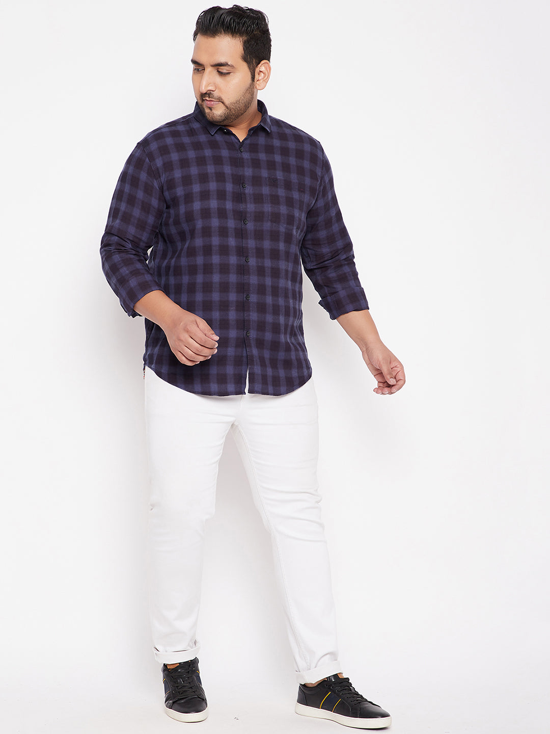 Men's Checked Navy Blue Shirt with Chest Pocket