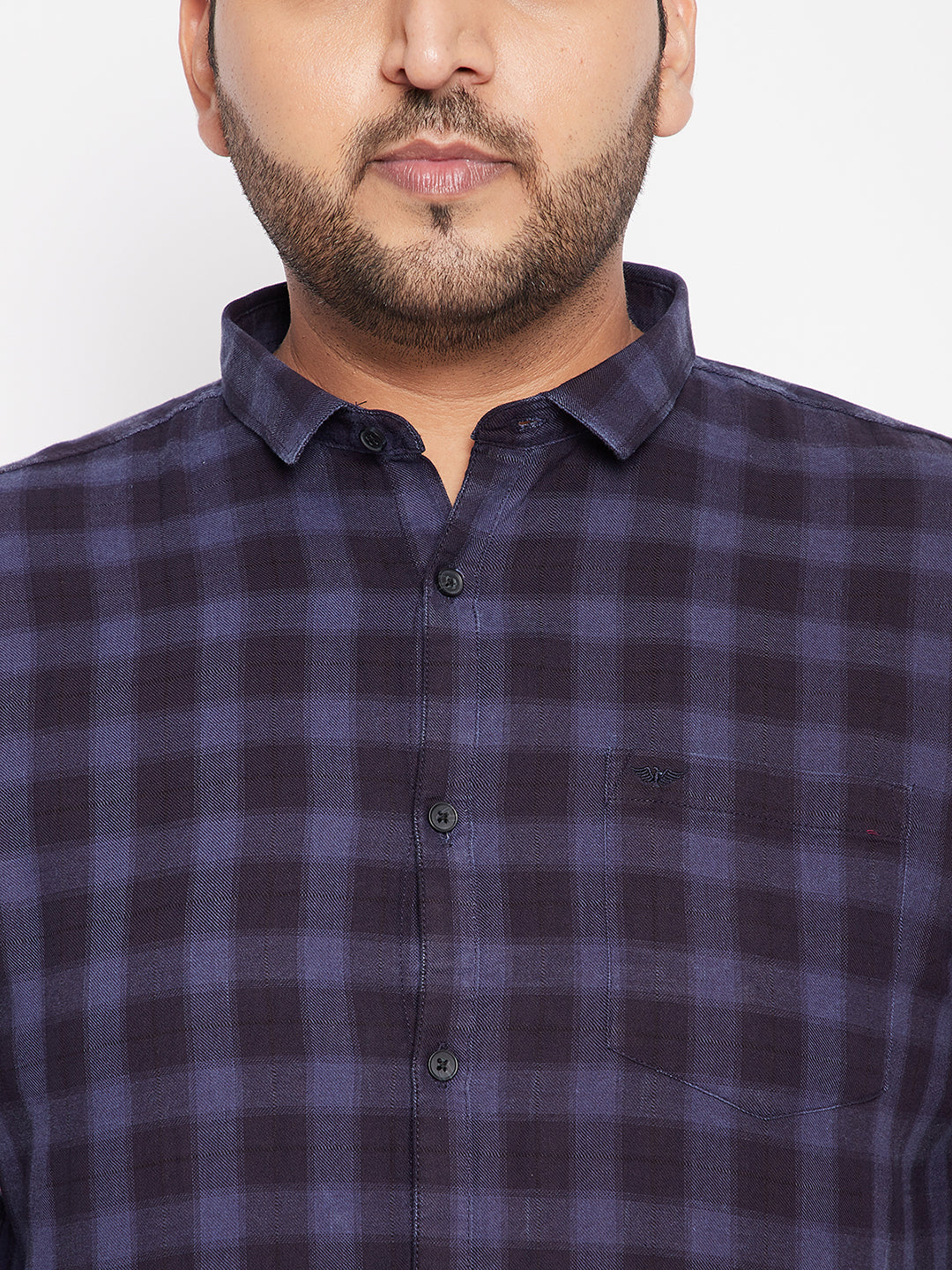 Men's Checked Navy Blue Shirt with Chest Pocket