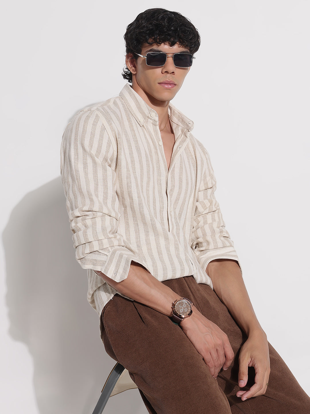 Men's Beige Striped Relaxed Fit Shirt