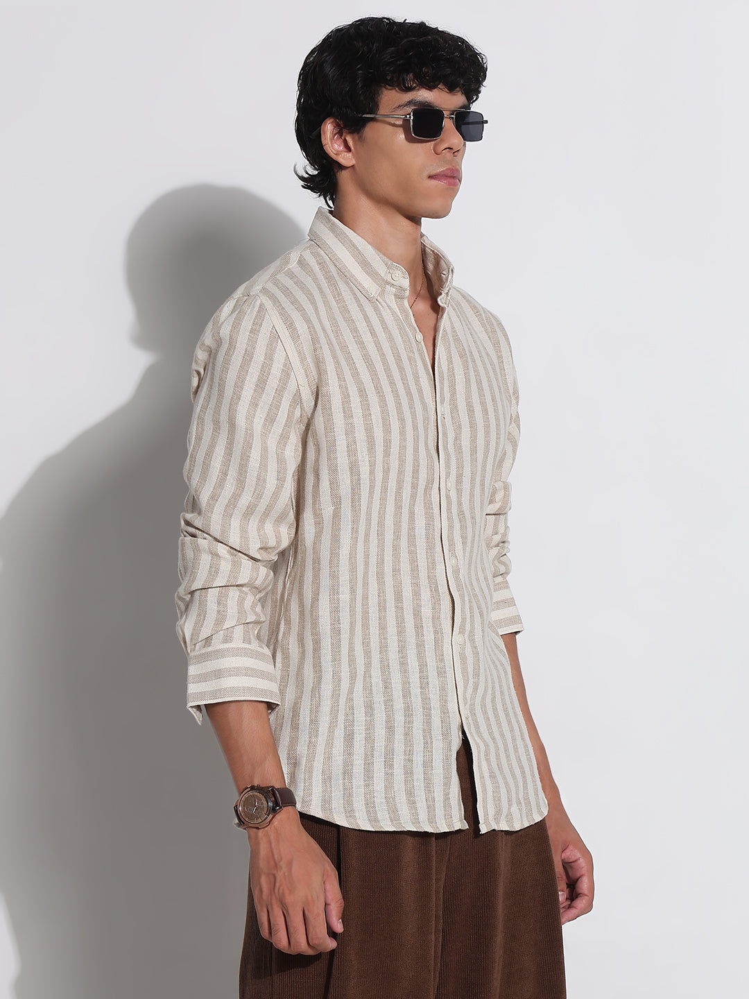 Men's Beige Striped Relaxed Fit Shirt