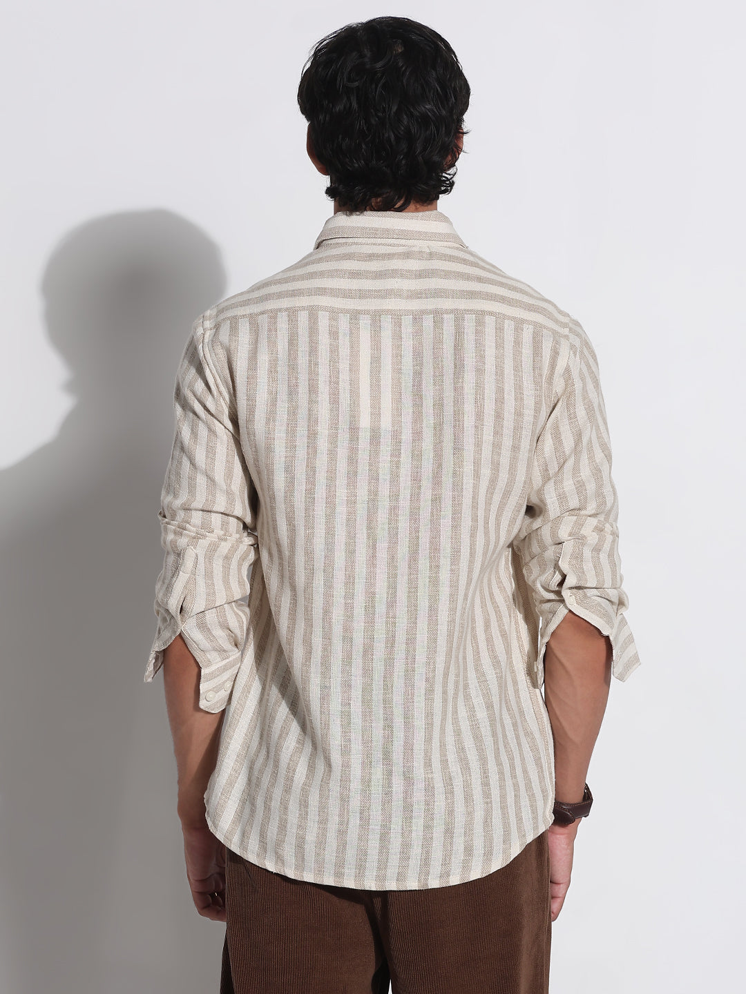 Men's Beige Striped Relaxed Fit Shirt