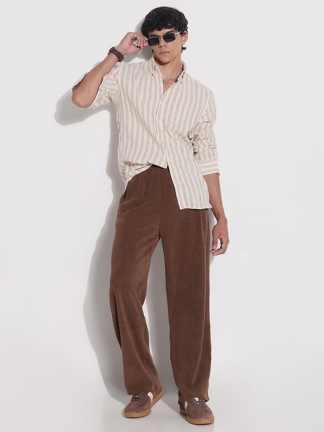 Men's Beige Striped Relaxed Fit Shirt