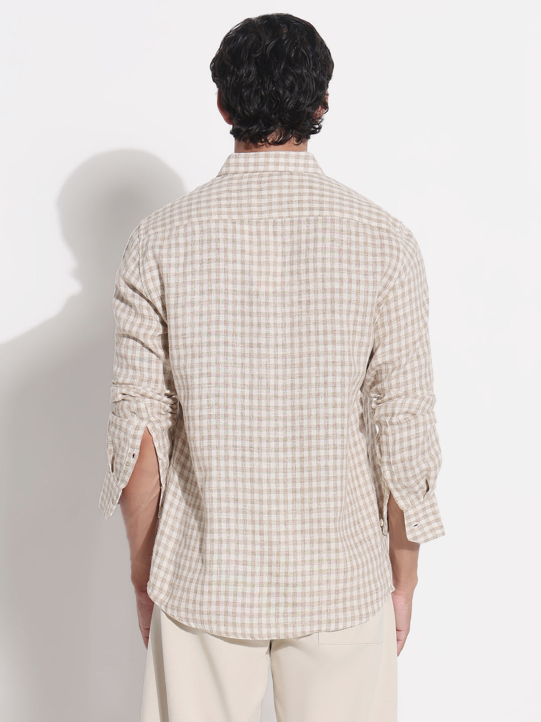 Men's Beige Checked Relaxed Fit Shirt