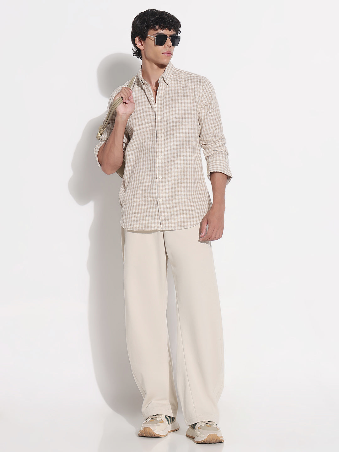Men's Beige Checked Relaxed Fit Shirt