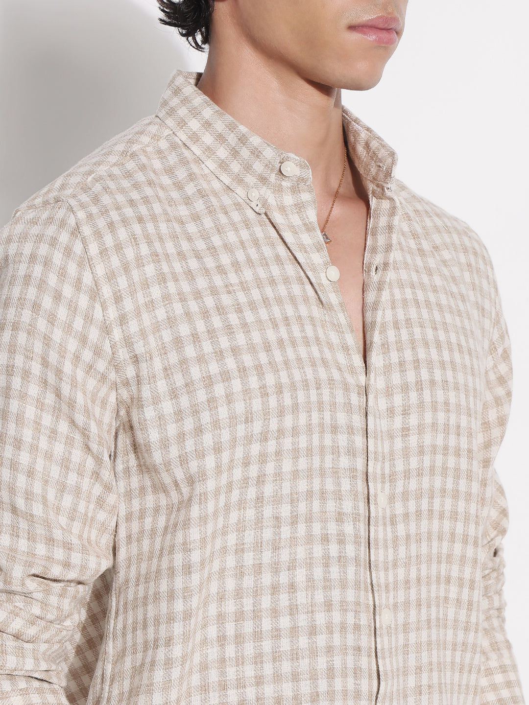Men's Beige Checked Relaxed Fit Shirt