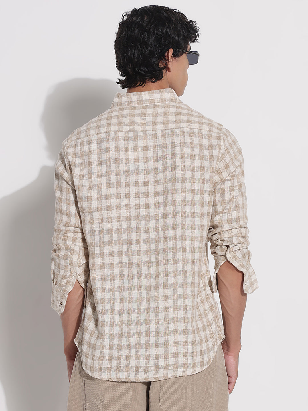 Men's Beige Checked Relaxed Fit Shirt