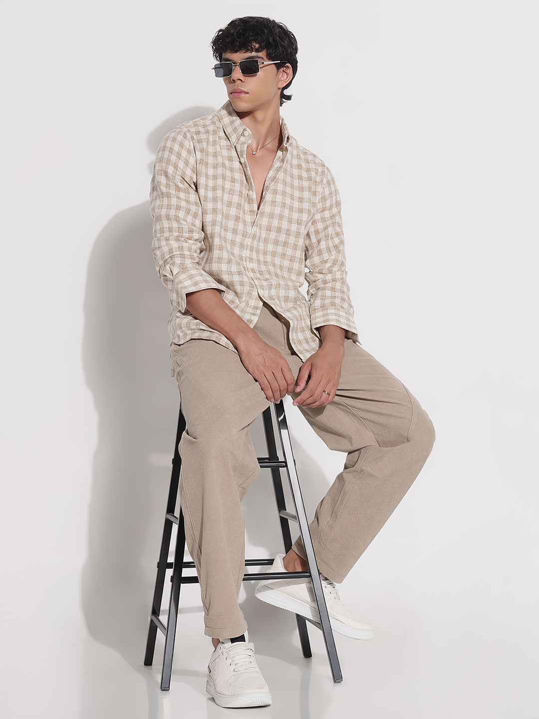 Men's Beige Checked Relaxed Fit Shirt
