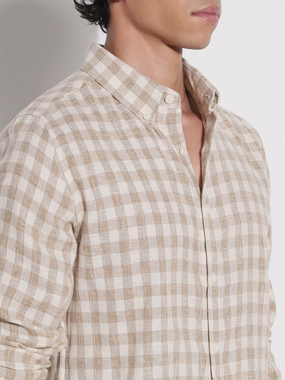 Men's Beige Checked Relaxed Fit Shirt