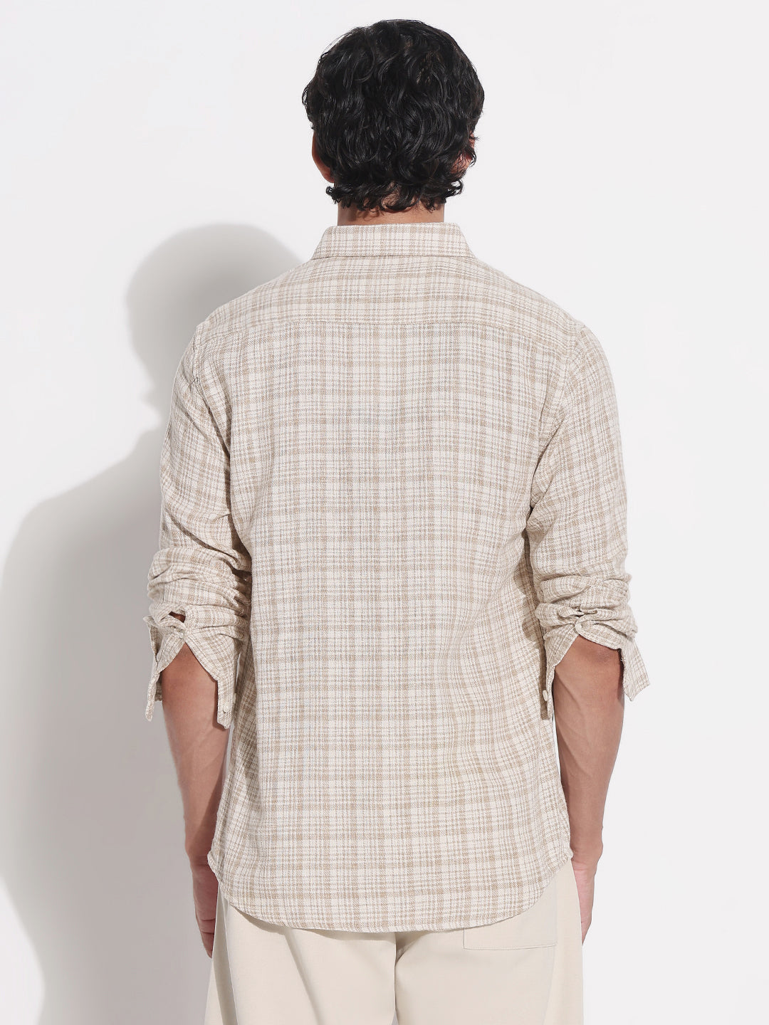 Men's Beige Checked Relaxed Fit Shirt