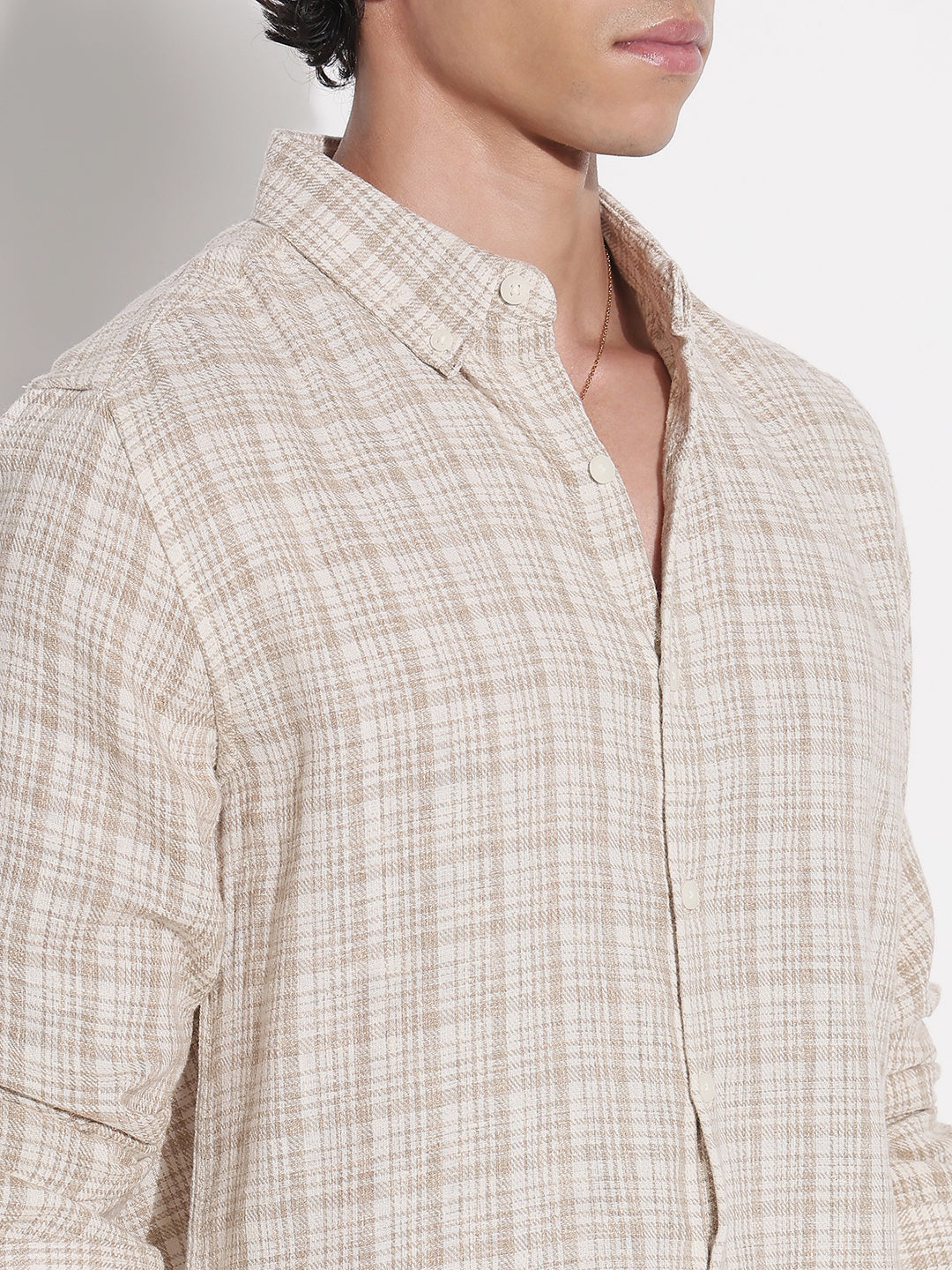 Men's Beige Checked Relaxed Fit Shirt