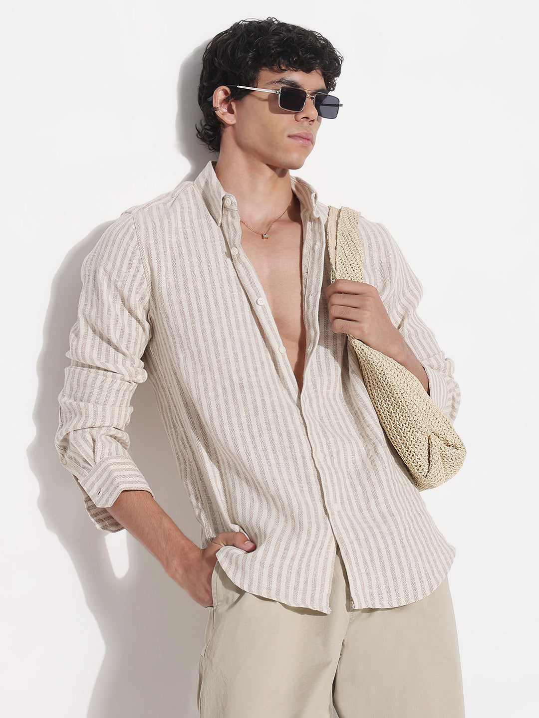 Men's Beige Striped Relaxed Fit Shirt
