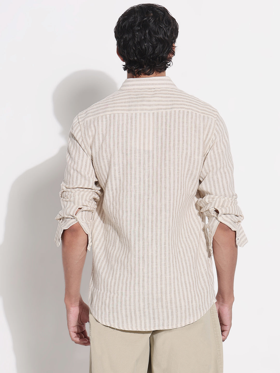 Men's Beige Striped Relaxed Fit Shirt