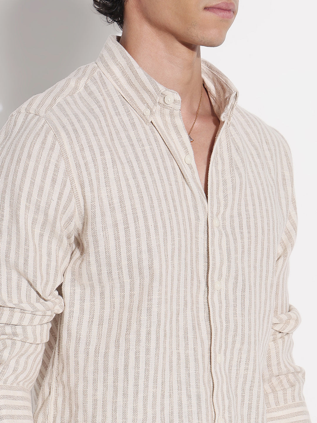 Men's Beige Striped Relaxed Fit Shirt