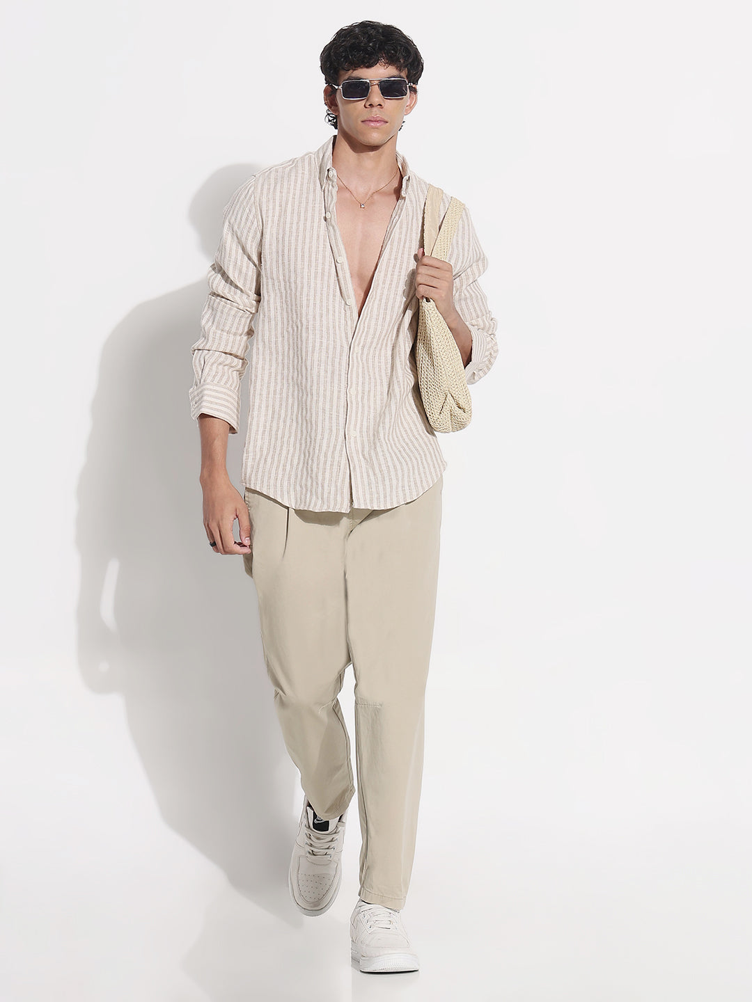 Men's Beige Striped Relaxed Fit Shirt