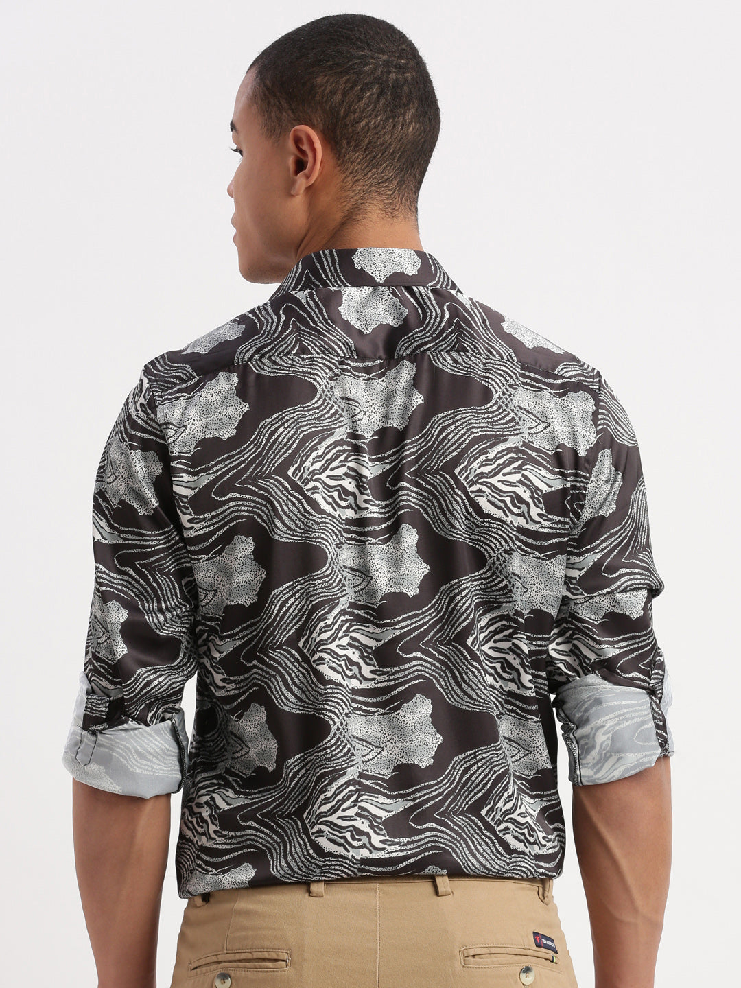 Men Graphic Black Party Shirt