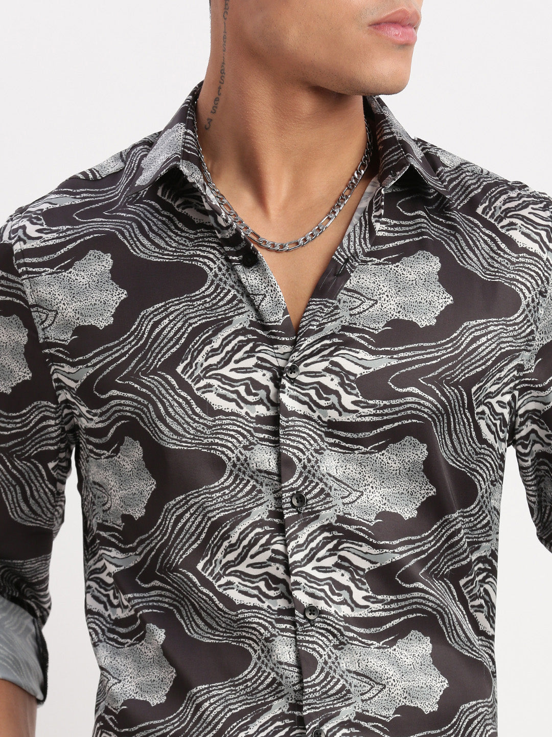 Men Graphic Black Party Shirt