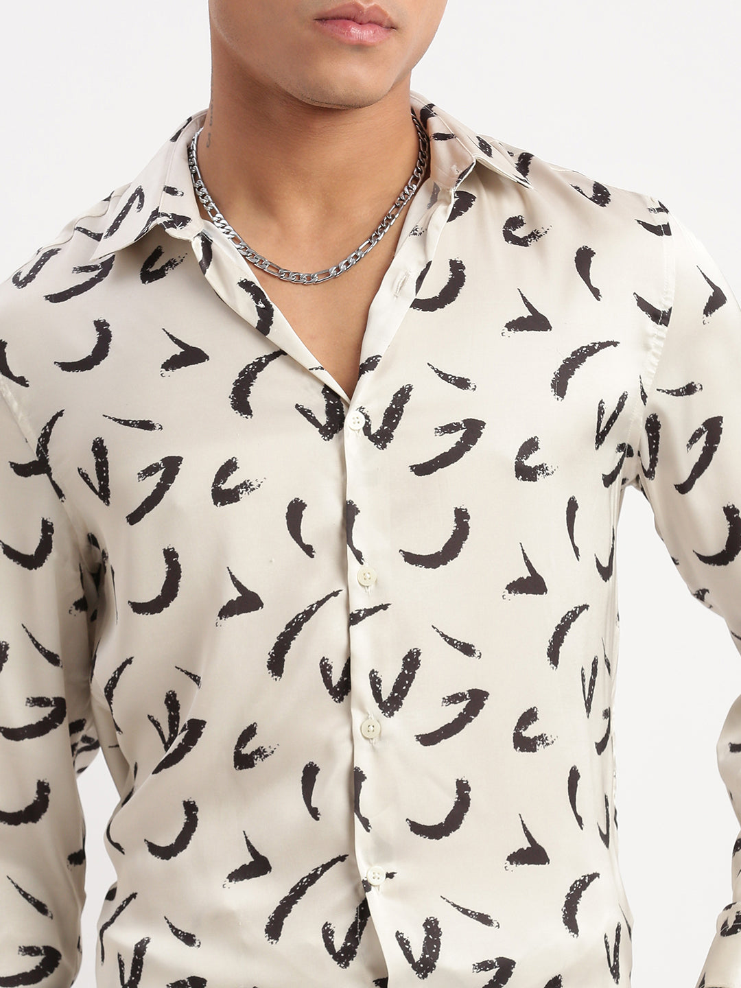 Men Graphic Cream Party Shirt