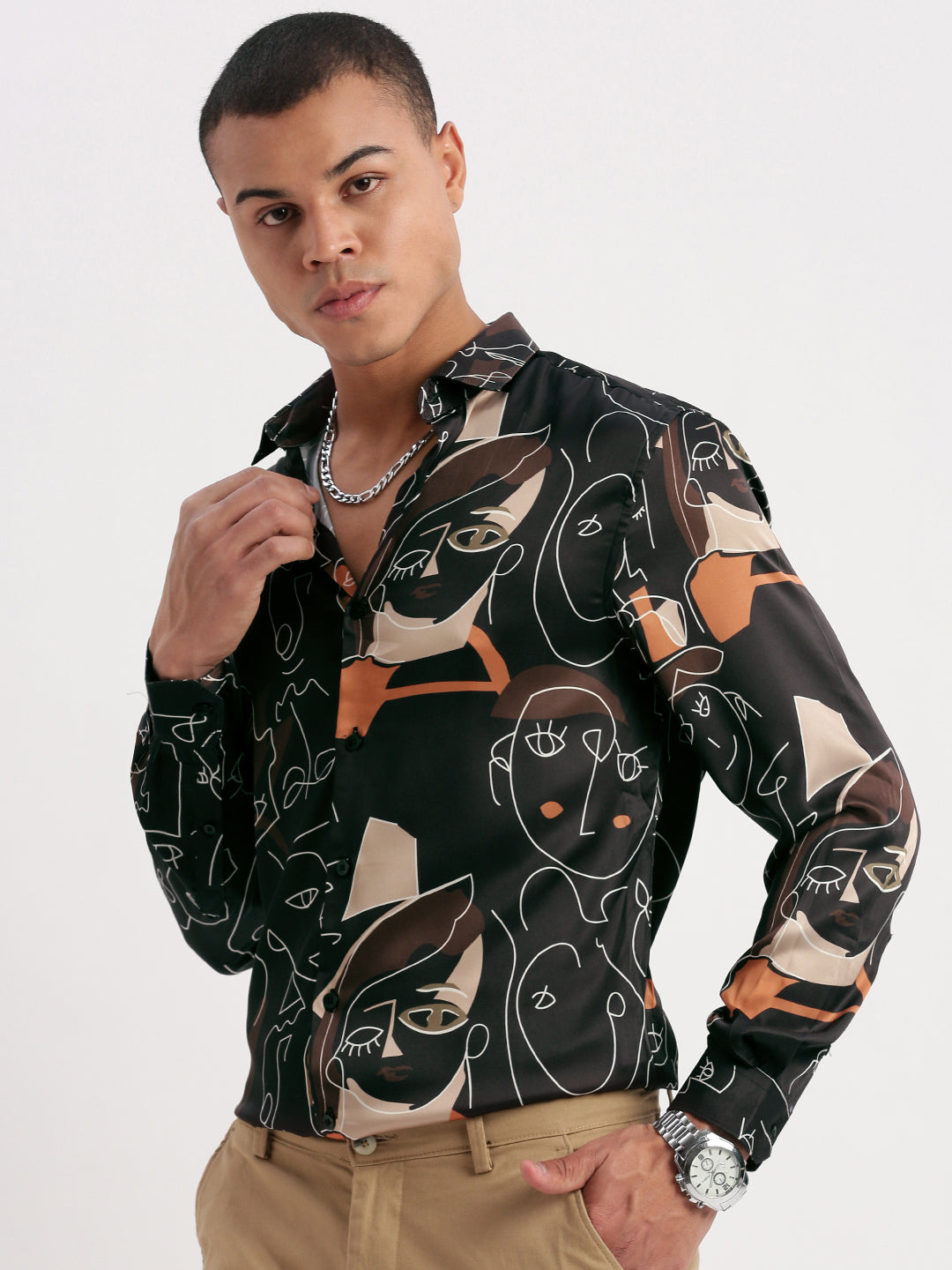 Men Graphic Black Party Shirt