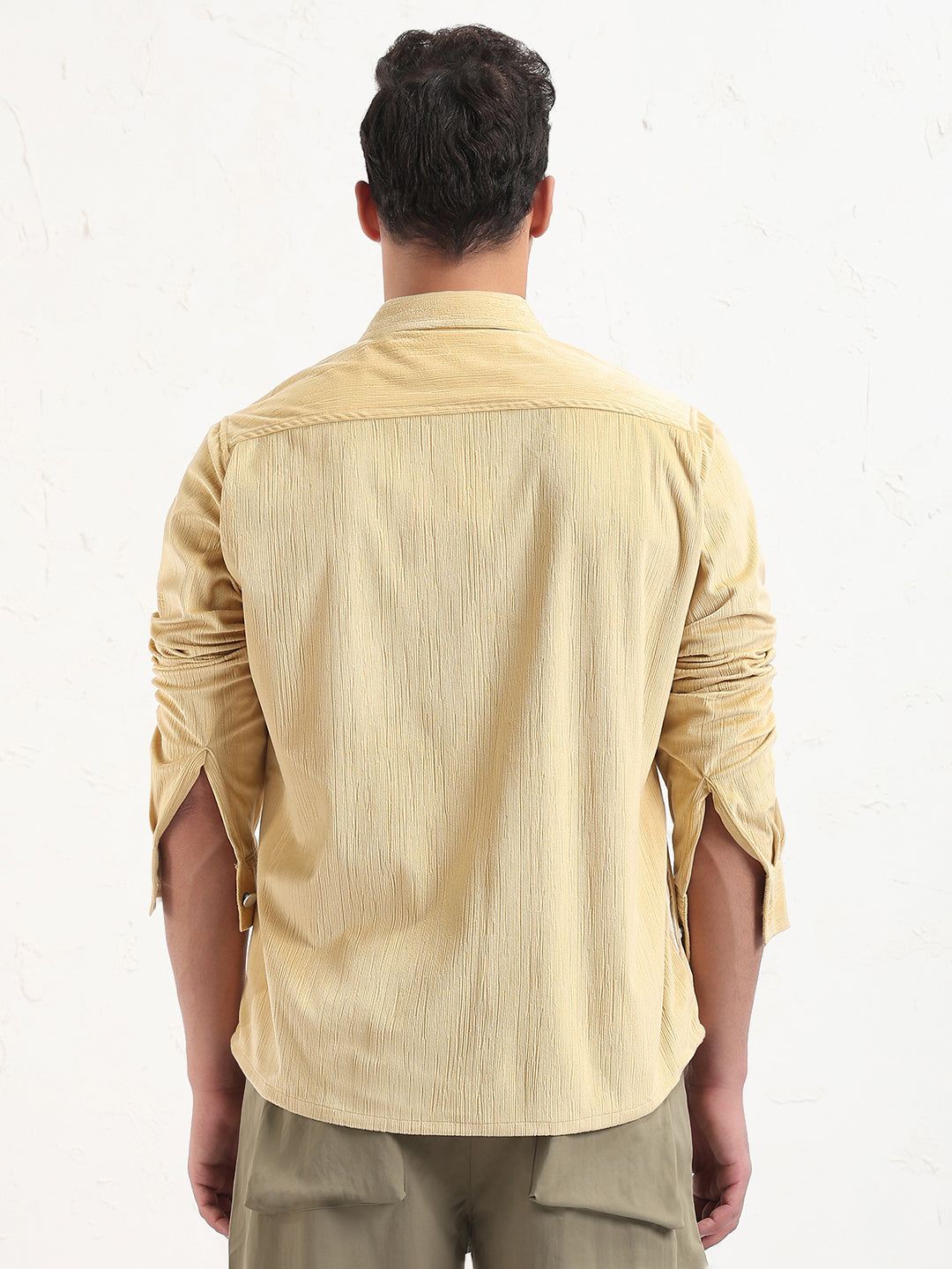 Men's Yellow Solid Slim Fit Shacket