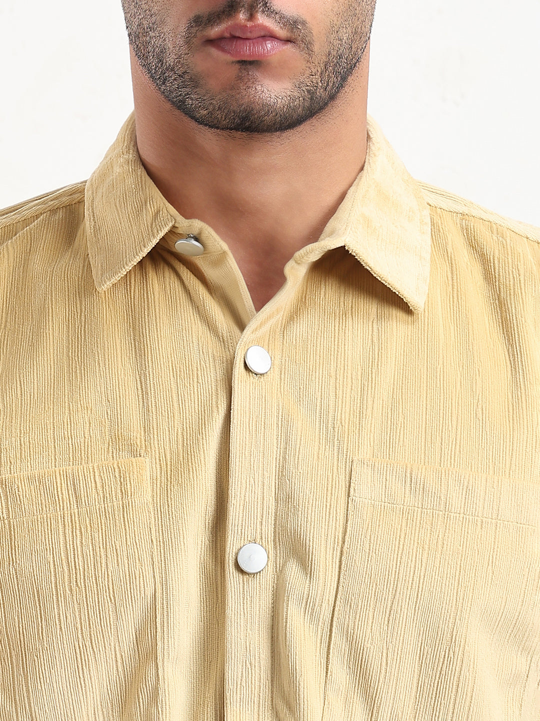 Men's Yellow Solid Slim Fit Shacket