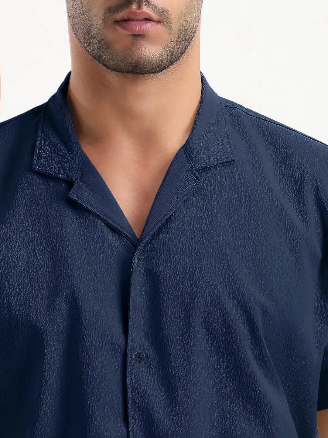 Men's Navy Blue Cuban Collar Relaxed Fit Shirt - from SHOWOFFFF
