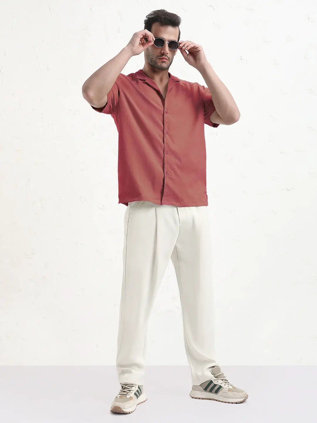 Men's Pink Cuban Collar Relaxed Fit Shirt - from SHOWOFFFF