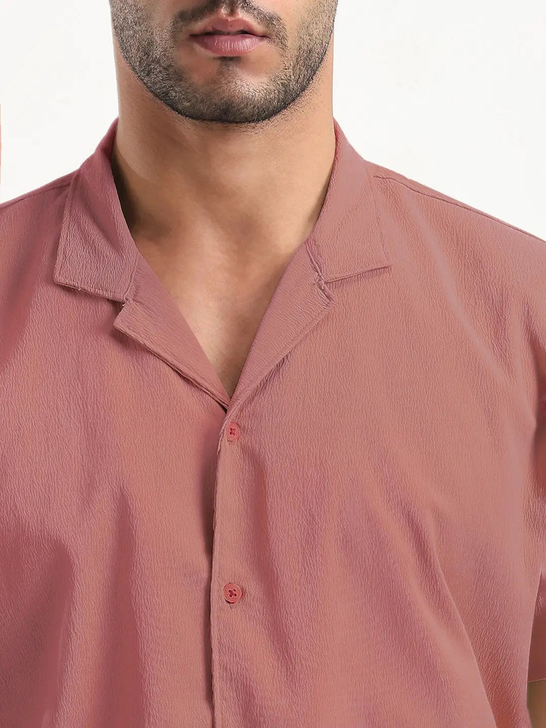 Men's Pink Cuban Collar Relaxed Fit Shirt - from SHOWOFFFF