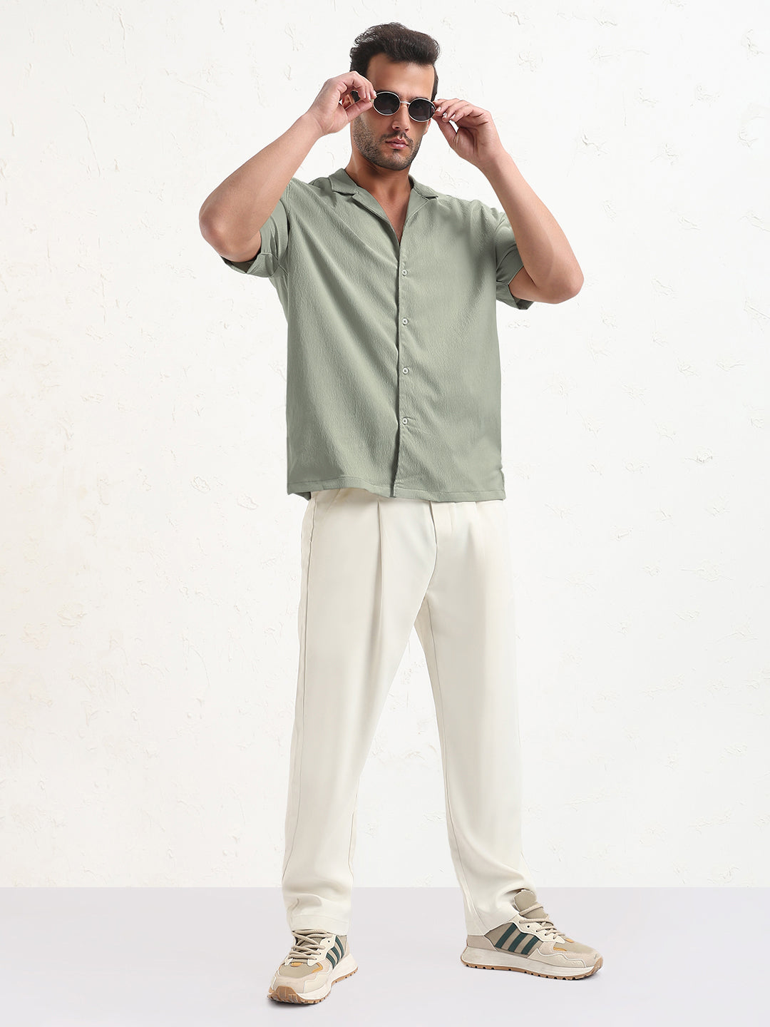 Men's Grey Cuban Collar Relaxed Fit Shirt