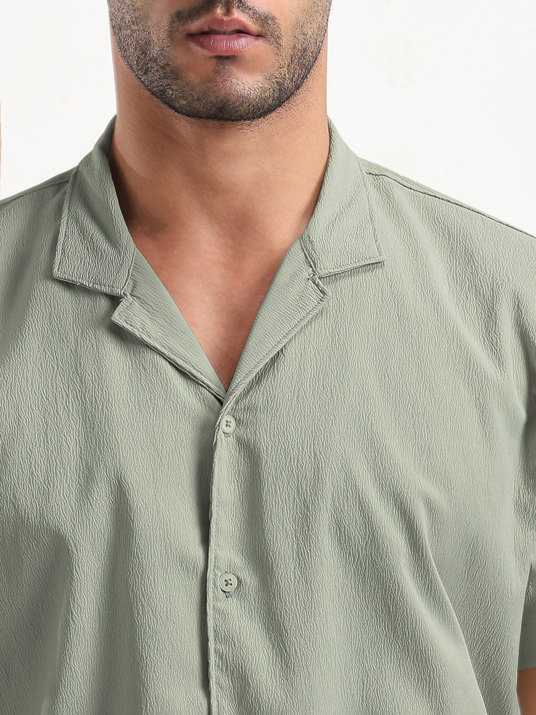 Men's Grey Cuban Collar Relaxed Fit Shirt