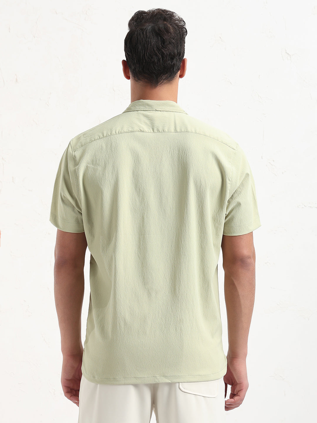 Men's Green Cuban Collar Solid Relaxed Fit Shirt