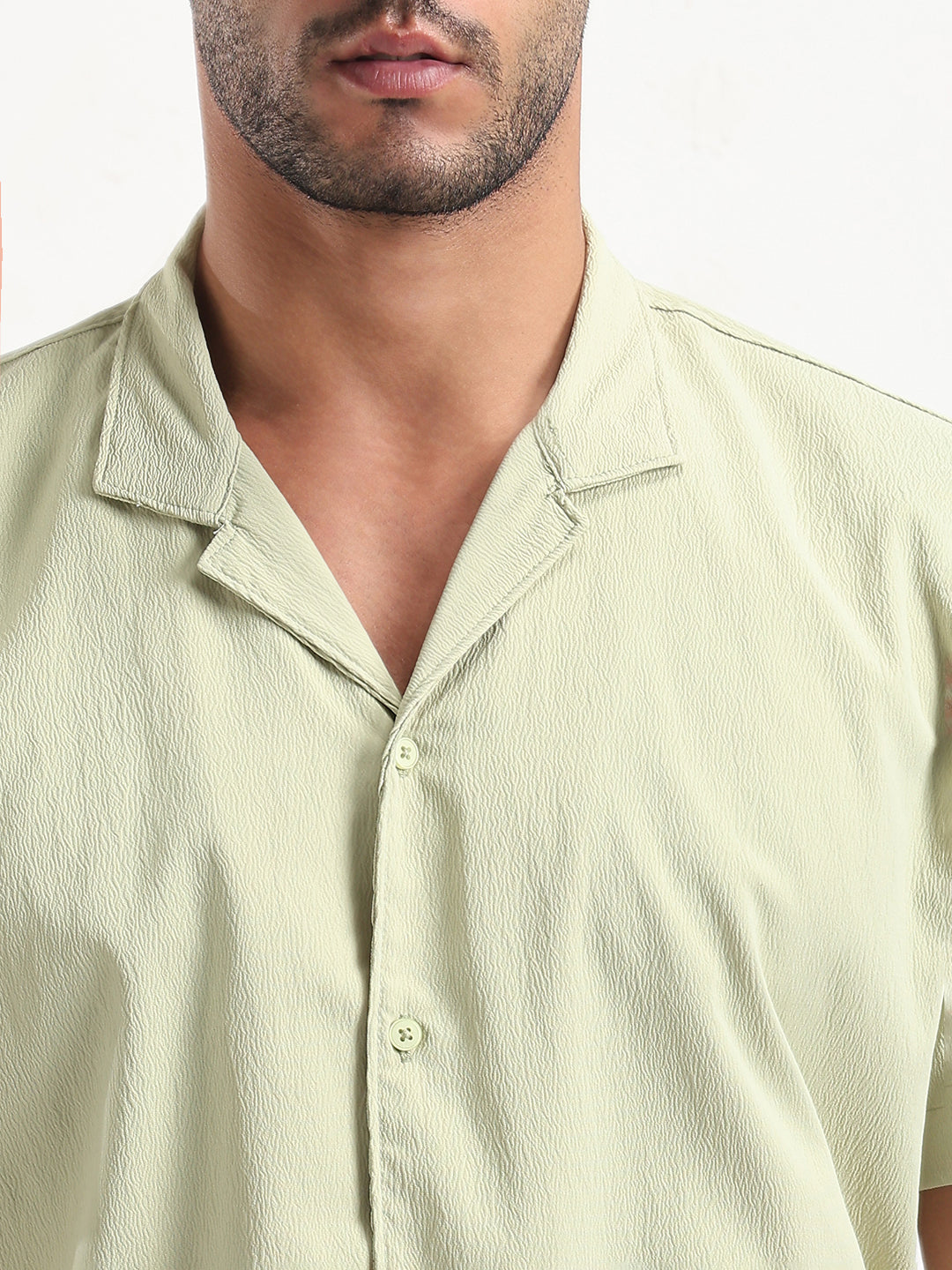 Men's Green Cuban Collar Solid Relaxed Fit Shirt
