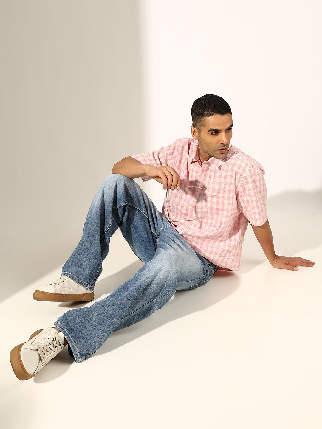 Men's Checked Pink Regular Fit Half Sleeve Shirt