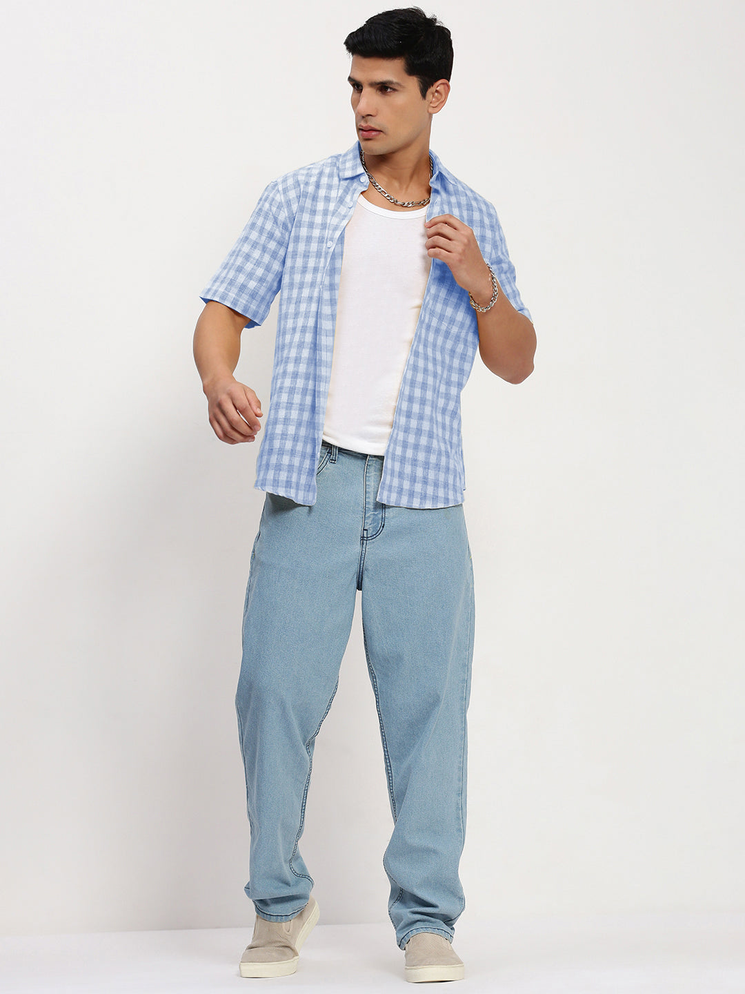 Men's Checked Blue Slim Fit Shirt