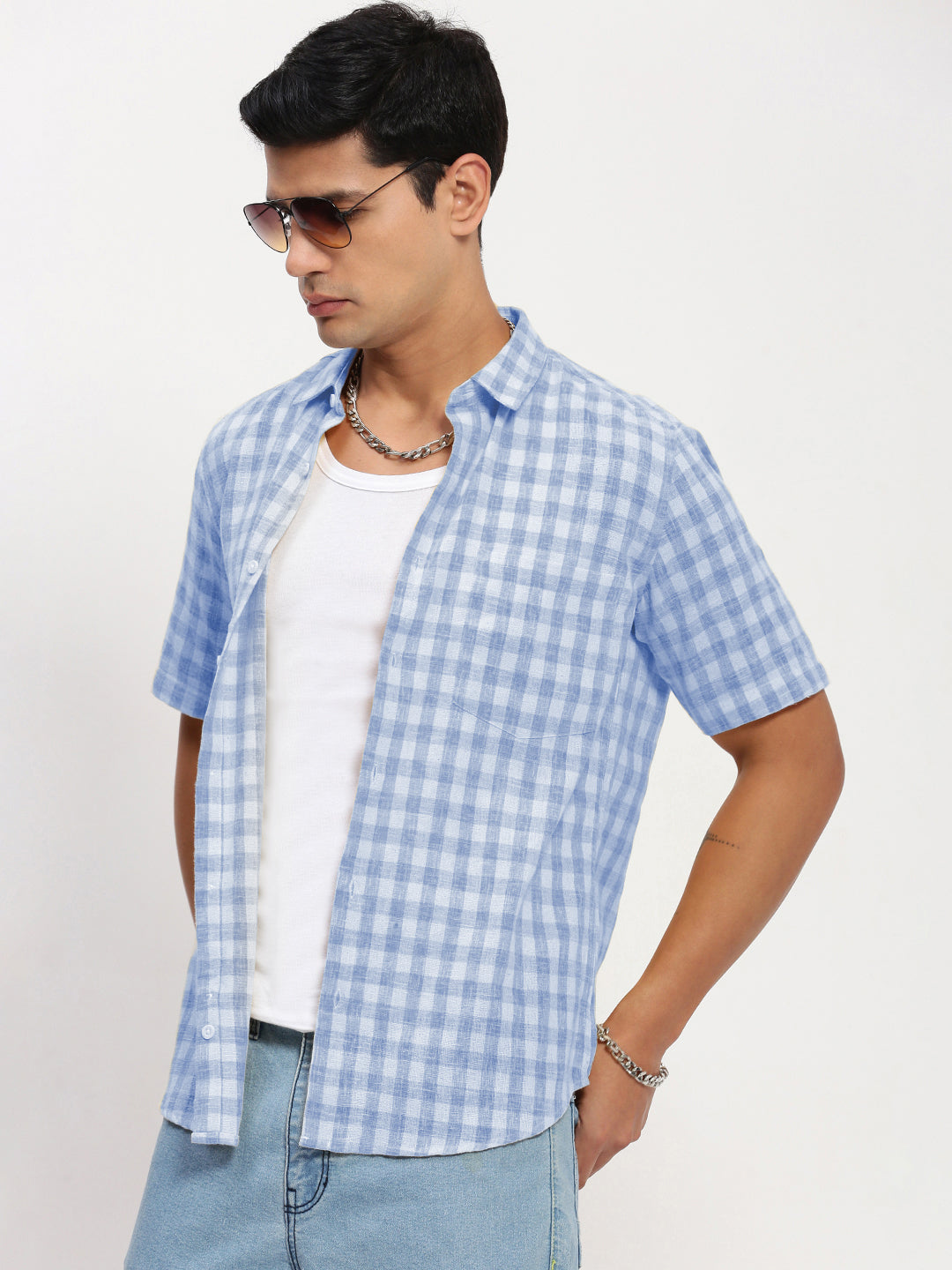 Men's Checked Blue Slim Fit Shirt