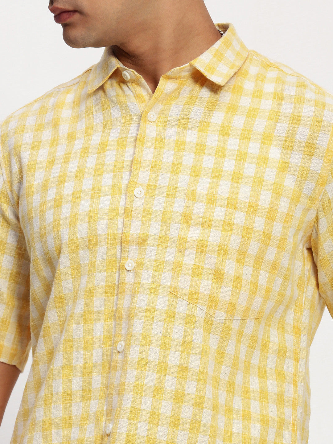 Men Yellow Checked Slim Fit Shirt