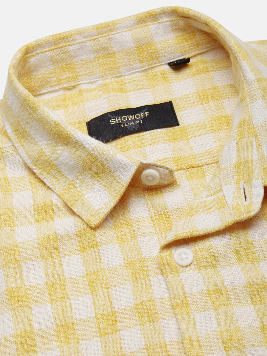 Men Yellow Checked Slim Fit Shirt