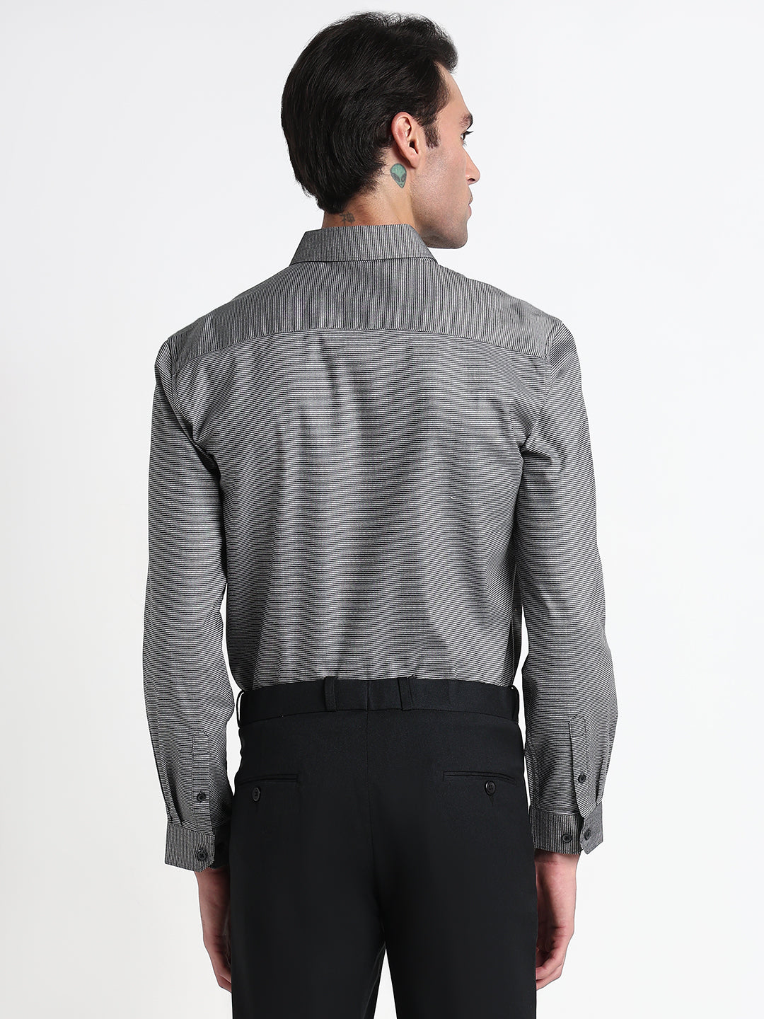 Men's Grey Striped Slim Fit Formal Shirt