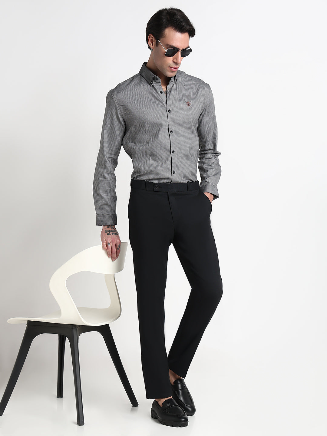 Men's Grey Striped Slim Fit Formal Shirt