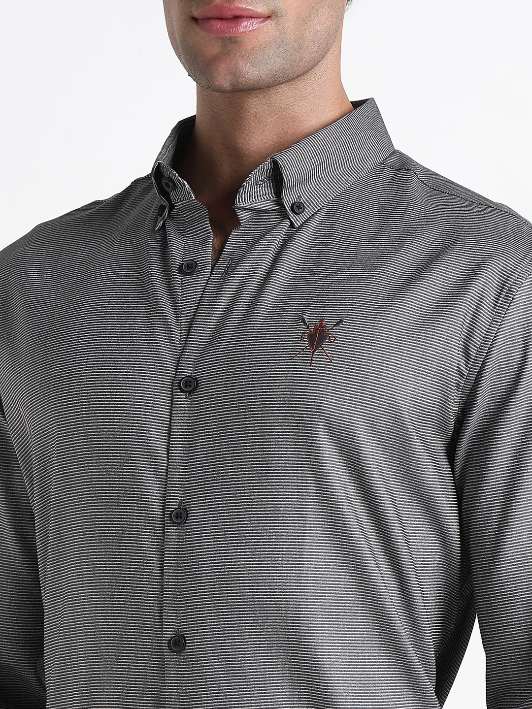 Men's Grey Striped Slim Fit Formal Shirt