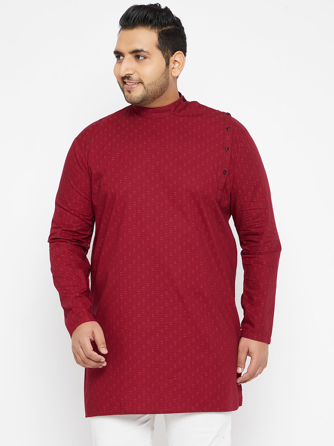 Men Geometric Maroon Straight Kurta