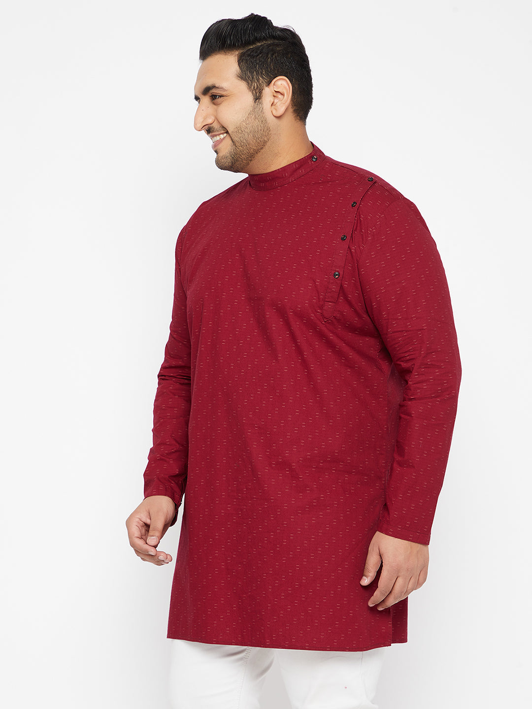 Men Geometric Maroon Straight Kurta