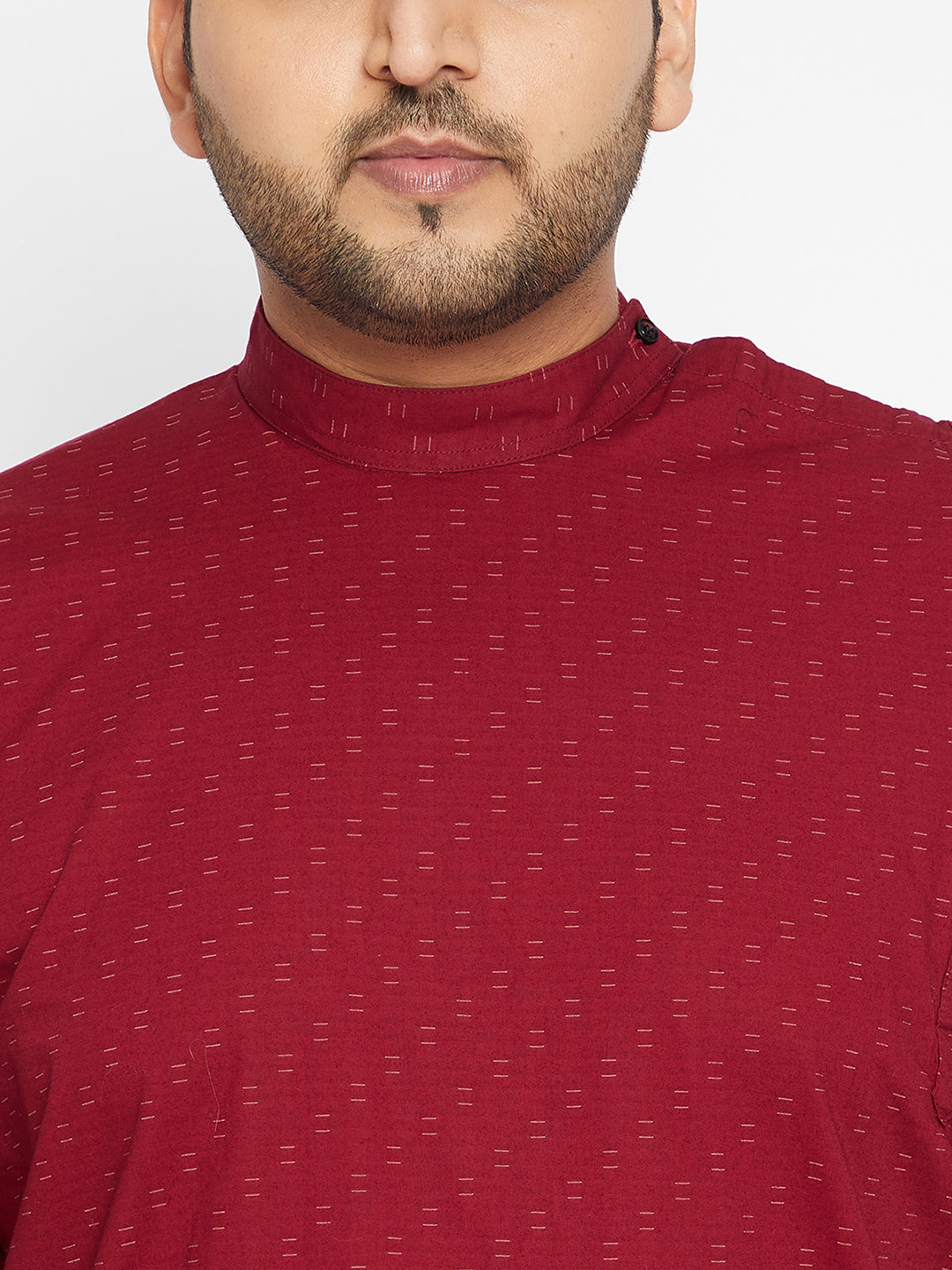 Men Geometric Maroon Straight Kurta