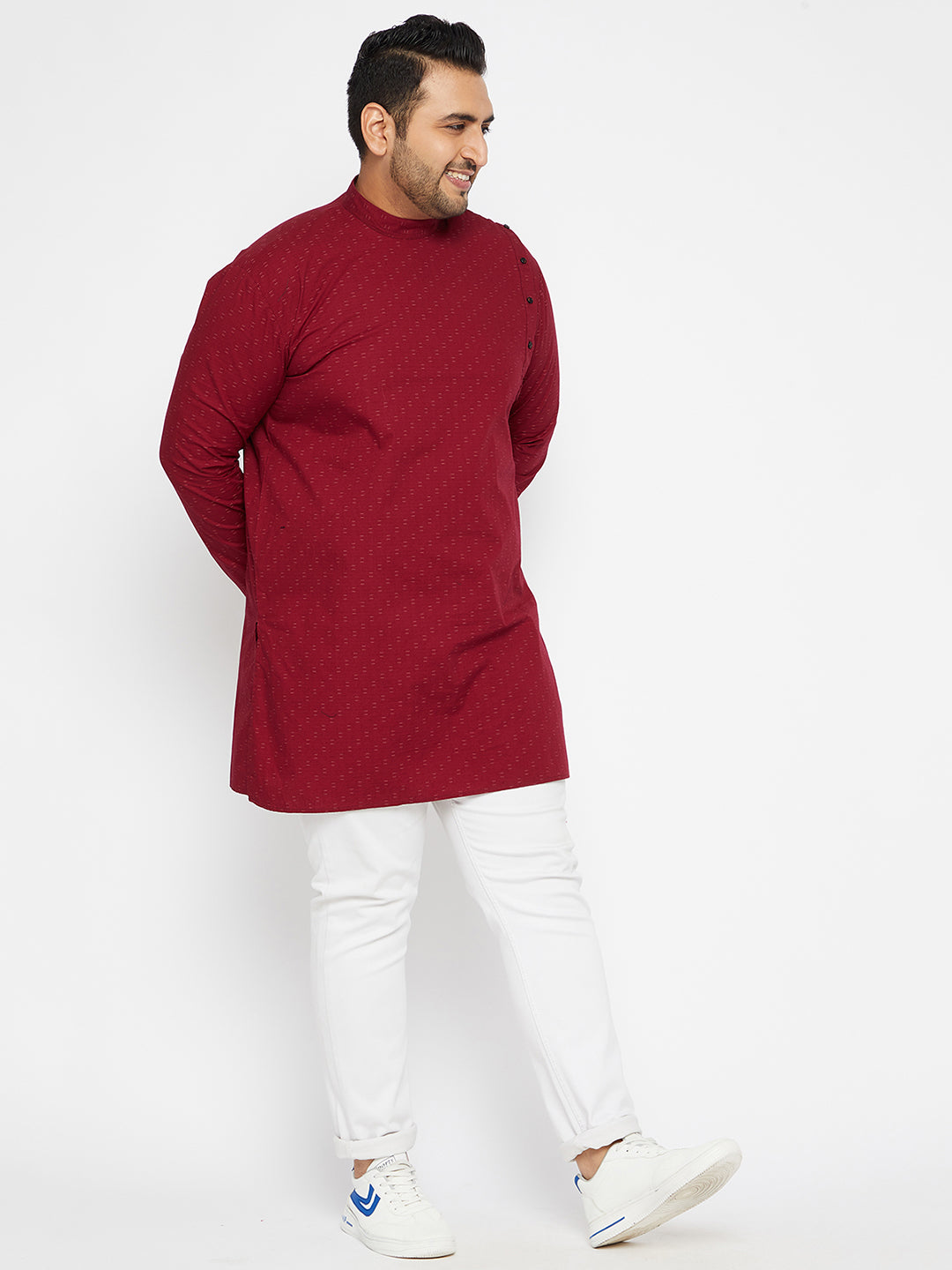 Men Geometric Maroon Straight Kurta