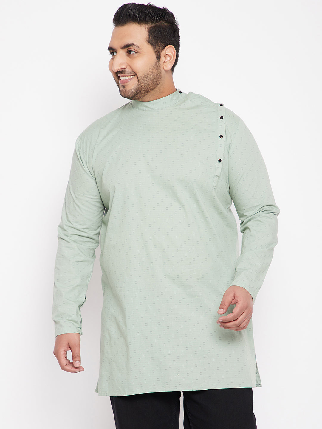 Men Geometric Green Straight Kurta