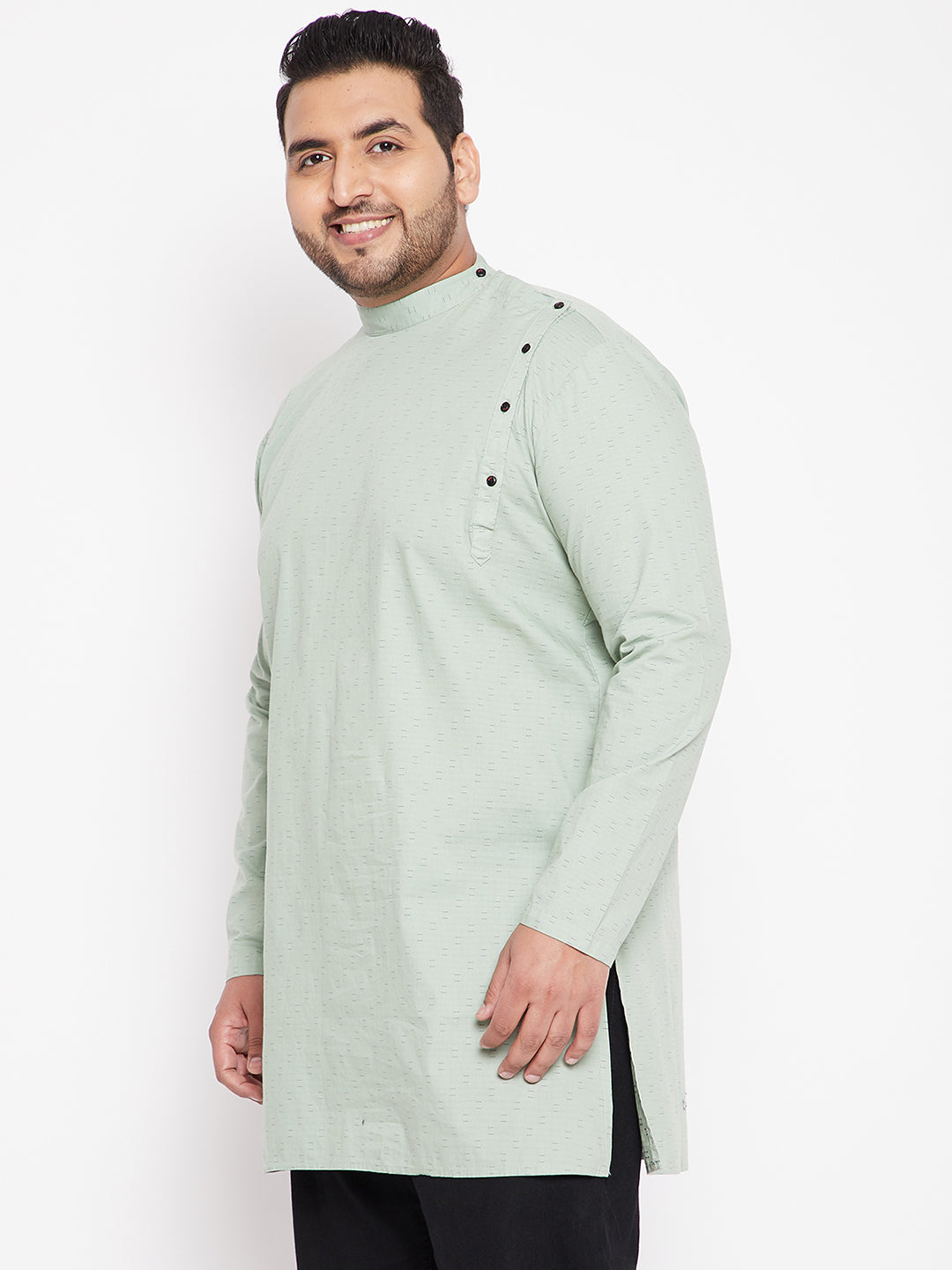 Men Geometric Green Straight Kurta