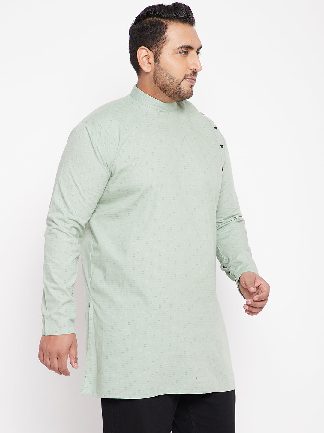 Men Geometric Green Straight Kurta