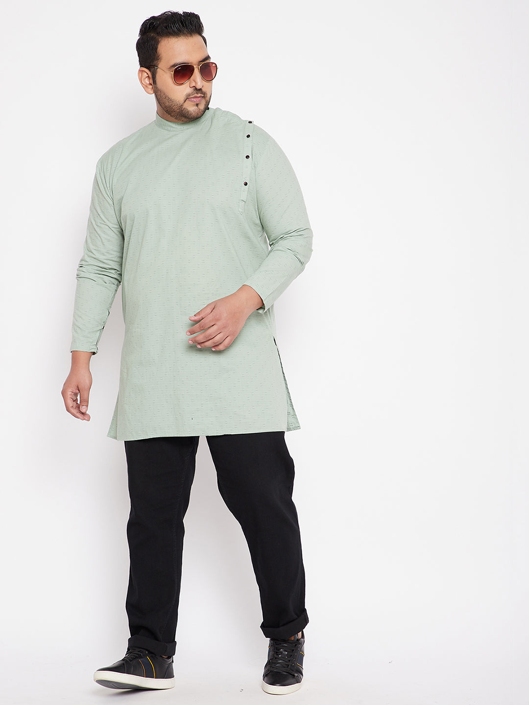 Men Geometric Green Straight Kurta