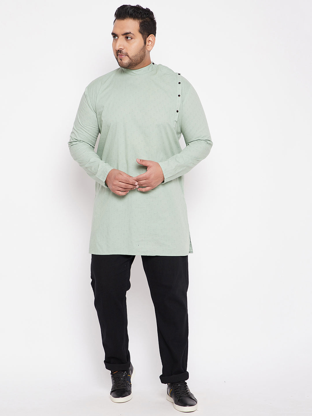 Men Geometric Green Straight Kurta