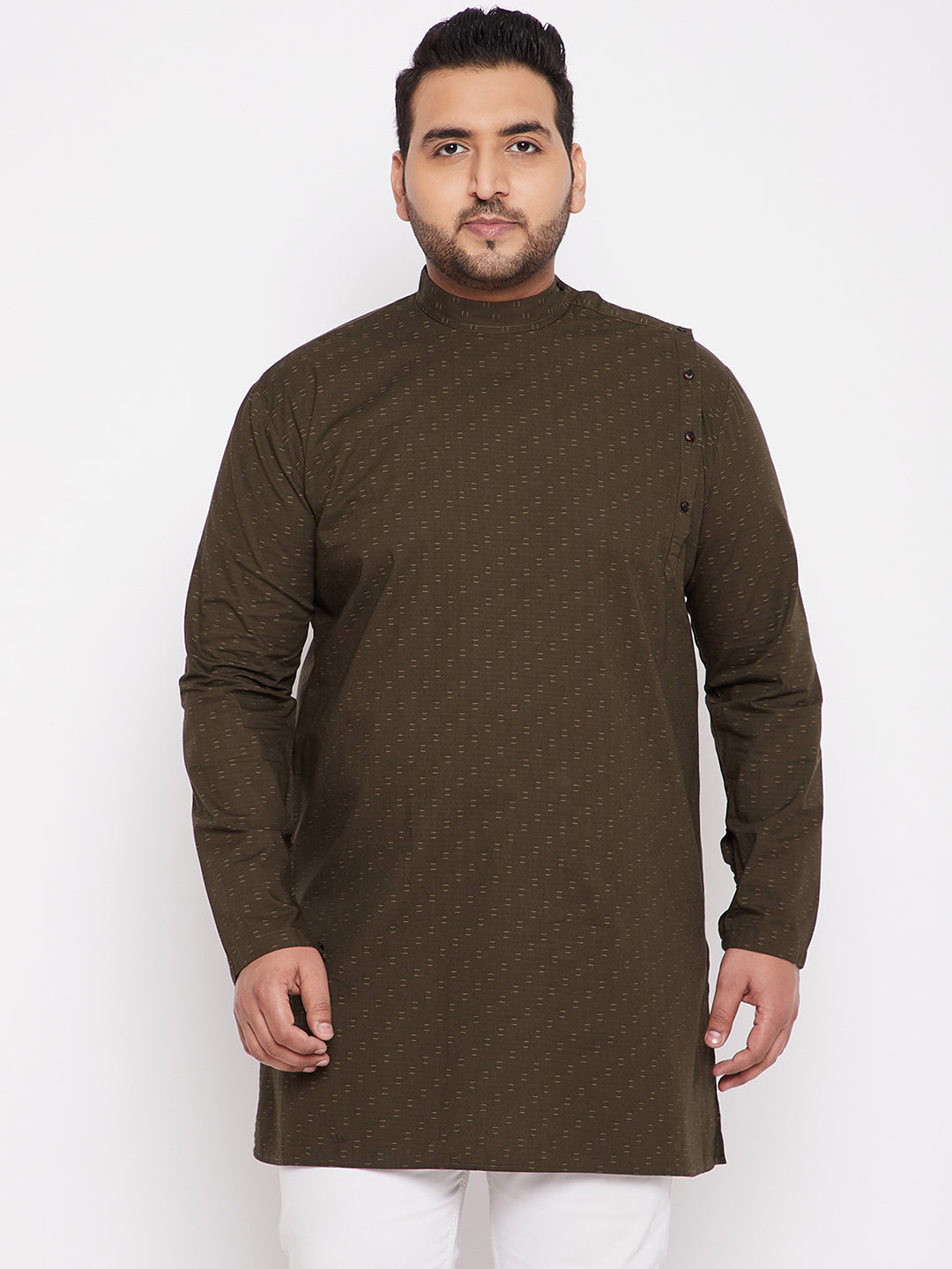 Men Geometric Green Straight Kurta