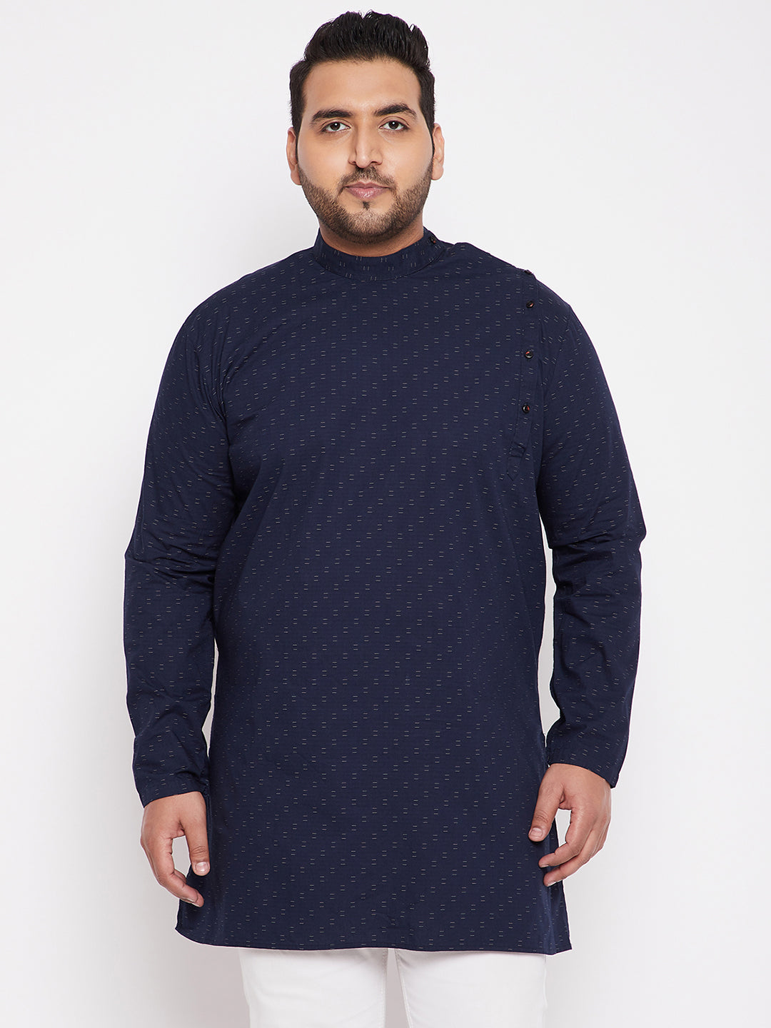 Men Geometric Navy Blue Straight Kurta